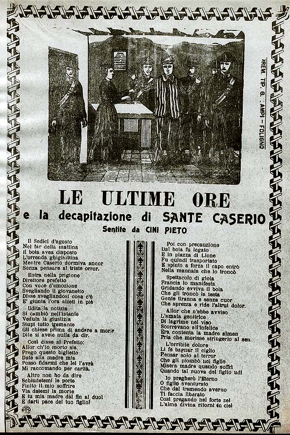 Le ultime ore e la decapitazione di Sante Caserio, <i>o</i> Aria di Caserio, <i>o</i> Il sedici di agosto