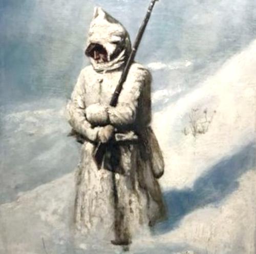 LE SOLDAT DANS LA NEIGE  Peinture russe – 1879